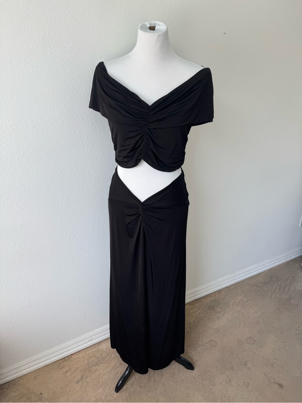Reformation Black Ruched Cutout Two-Piece Set